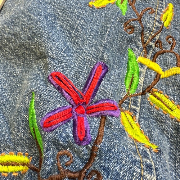 Boston Proper Womens Denim‎ Jacket Small Blazer Embroidered Birds Flowers Boho - Picture 13 of 14
